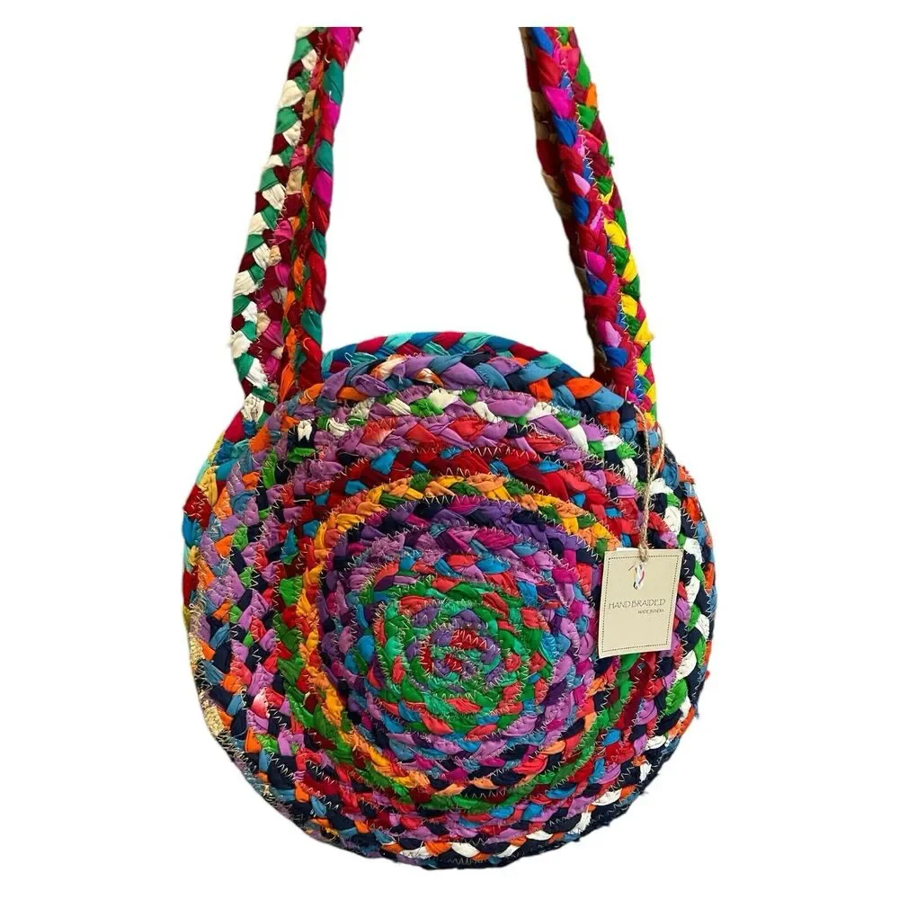 Chindi Boho Round‎ Shoulder Bag Hand Braided Made in India Original Tags